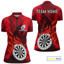 Load image into Gallery viewer, Custom Red Flaming White Dartboard Dart Quarter-Zip Shirt For Women Outfits Dart Jerseys NYN1609