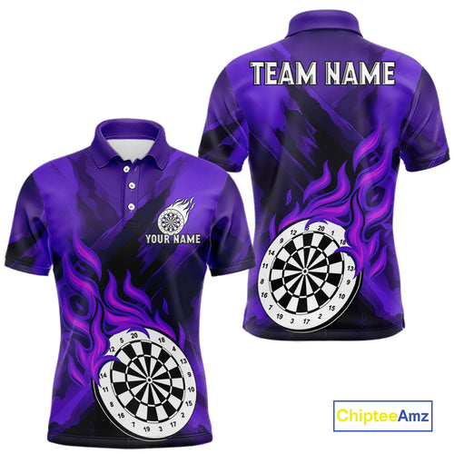Custom Purple Flaming White Dartboard Dart Polo Shirt For Men Outfits Dart Jerseys NYN1610