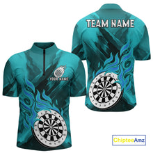 Load image into Gallery viewer, Custom Turquoise Flaming White Dartboard Dart Quarter-Zip Shirt For Men Outfits Dart Jerseys NYN1611