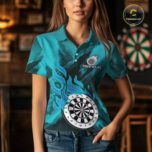 Load image into Gallery viewer, Custom Turquoise Flaming White Dartboard Dart Polo Shirt For Women Outfits Dart Jerseys NYN1611