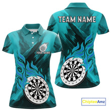 Load image into Gallery viewer, Custom Turquoise Flaming White Dartboard Dart Polo Shirt For Women Outfits Dart Jerseys NYN1611