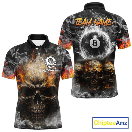 Fire Flame Skull Balls Billiard Shirt For Men Custom Smoke Ball 8 Pool Billiard Team Shirts NYN2414