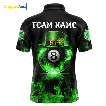 Shamrock 8 Ball Pool Polo & 1/4-Zip Shirt Personalized Men Patrick's Day Billiard Attire Gifts NYN2421