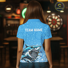 Load image into Gallery viewer, Blue Ferocious Shark Dartboard &amp; Arrow Women  Darts Polo Shirt Custom Funny Dart League Shirt NYN2647