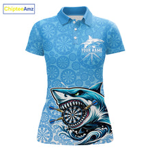 Load image into Gallery viewer, Blue Ferocious Shark Dartboard &amp; Arrow Women  Darts Polo Shirt Custom Funny Dart League Shirt NYN2647