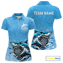 Load image into Gallery viewer, Blue Ferocious Shark Dartboard &amp; Arrow Women  Darts Polo Shirt Custom Funny Dart League Shirt NYN2647