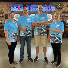Load image into Gallery viewer, Blue Ferocious Shark Dartboard &amp; Arrow Women  Darts Polo Shirt Custom Funny Dart League Shirt NYN2647