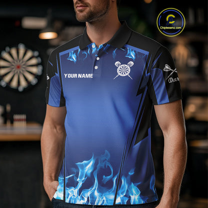 Blue Flaming Dartboard Men's Flaming Darts Shirt - Custom Name For Darts Jersey NYN0481