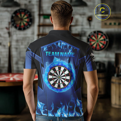 Blue Flaming Dartboard Men's Flaming Darts Shirt - Custom Name For Darts Jersey NYN0481