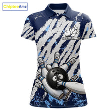 Load image into Gallery viewer, Blue And White Grunge Funny Bowling Ball &amp; Pins Shirts Custom Team Bowling Jerseys For Women NYN3445