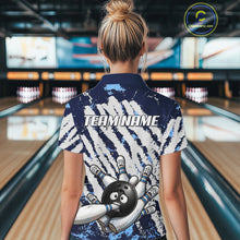 Load image into Gallery viewer, Blue And White Grunge Funny Bowling Ball &amp; Pins Shirts Custom Team Bowling Jerseys For Women NYN3445