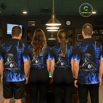 Blue Fire Flame Cobra 8 Ball Pool Shirt For Women Custom Billiard League Team Polo & 1/4 Zip Jersey NYN4021