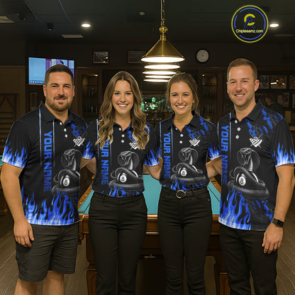 Blue Fire Flame Cobra 8 Ball Pool Shirt For Women Custom Billiard League Team Polo & 1/4 Zip Jersey NYN4021