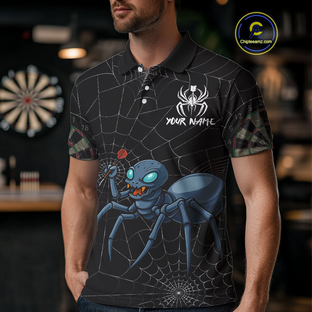 Gray Spider Webs Pattern Custom Aqua Blue Spider Dart Shirt For Men, Dart Jerseys NYN0245