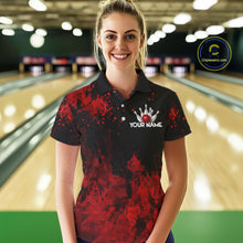 Load image into Gallery viewer, Red Splatter Cute Raccoon Women Bowling Shirts Custom Funny Bowling Pins Team Jerseys For Bowlers NYN3197