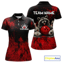 Load image into Gallery viewer, Red Splatter Cute Raccoon Women Bowling Shirts Custom Funny Bowling Pins Team Jerseys For Bowlers NYN3197