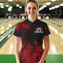Load image into Gallery viewer, Red Splatter Cute Raccoon Women Bowling Shirts Custom Funny Bowling Pins Team Jerseys For Bowlers NYN3197