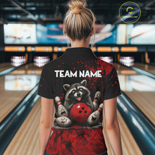 Load image into Gallery viewer, Red Splatter Cute Raccoon Women Bowling Shirts Custom Funny Bowling Pins Team Jerseys For Bowlers NYN3197