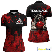 Load image into Gallery viewer, Red Splatter Cute Raccoon Women Bowling Shirts Custom Funny Bowling Pins Team Jerseys For Bowlers NYN3197