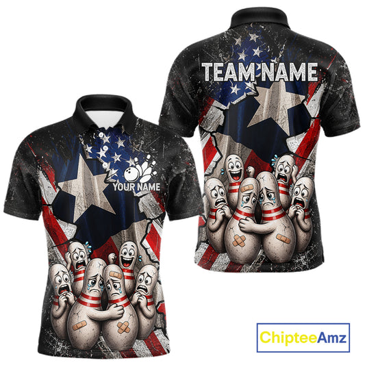 Funny Sad Pins Mascot Patriotic Bowling Jersey For Men Custom Texas - US Flag Bowling Team Shirts NYN3199