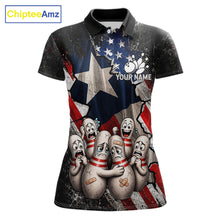 Load image into Gallery viewer, Funny Sad Pins Mascot Patriotic Bowling Jersey For Women Custom Texas - US Flag Bowling Team Shirts NYN3199