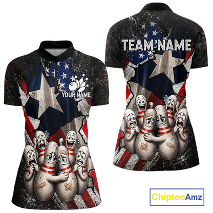 Funny Sad Pins Mascot Patriotic Bowling Jersey For Women Custom Texas - US Flag Bowling Team Shirts NYN3199