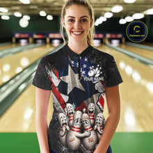 Load image into Gallery viewer, Funny Sad Pins Mascot Patriotic Bowling Jersey For Women Custom Texas - US Flag Bowling Team Shirts NYN3199