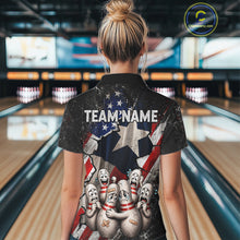 Load image into Gallery viewer, Funny Sad Pins Mascot Patriotic Bowling Jersey For Women Custom Texas - US Flag Bowling Team Shirts NYN3199