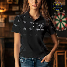 Load image into Gallery viewer, Black &amp; Red US Flag Dartboard - Women's Patriotic Darts Shirt - Custom Name For Players NYN0488