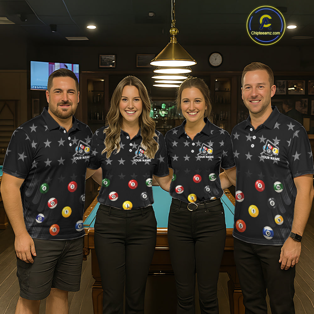 Black Stars 8 Ball Pool Women Billiard Team Shirt Personalized Polo & 1/4-Zip Billiard Gifts NYN2381