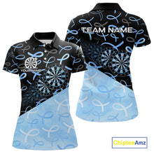 Load image into Gallery viewer, Blue Black Ribbon Women's Darts Polo Shirt Mockup, Prostate Cancer Awareness Dart Team Jersey, Personalized Charity Tournament Shirt