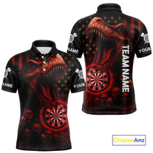 Load image into Gallery viewer, Custom Skull Red Dinosaur Flame Dartboard Polo Dart Shirt For Men, Dart Team Jerseys NYN1356