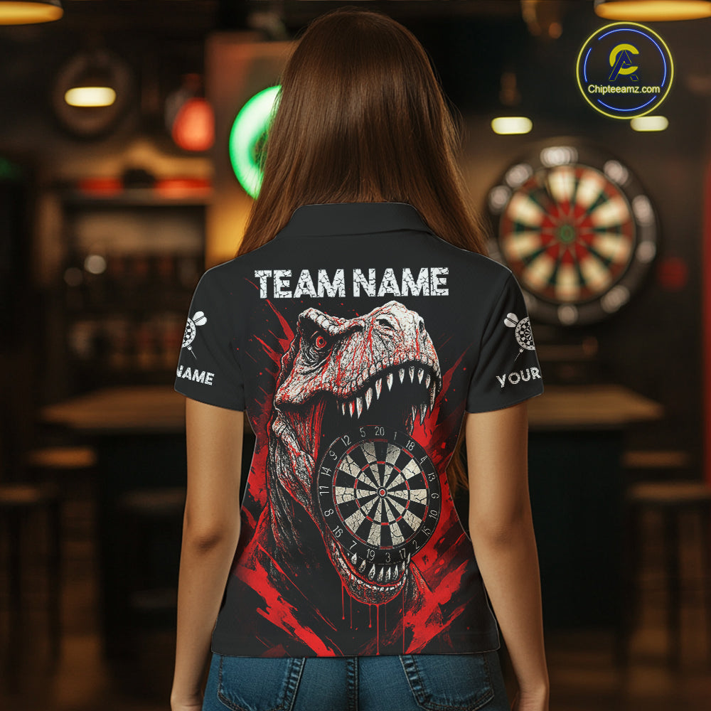 Custom Red Dinosaur Cracked Dartboard Polo Dart Shirt For Women Grunge Dart Team Jerseys NYN1357
