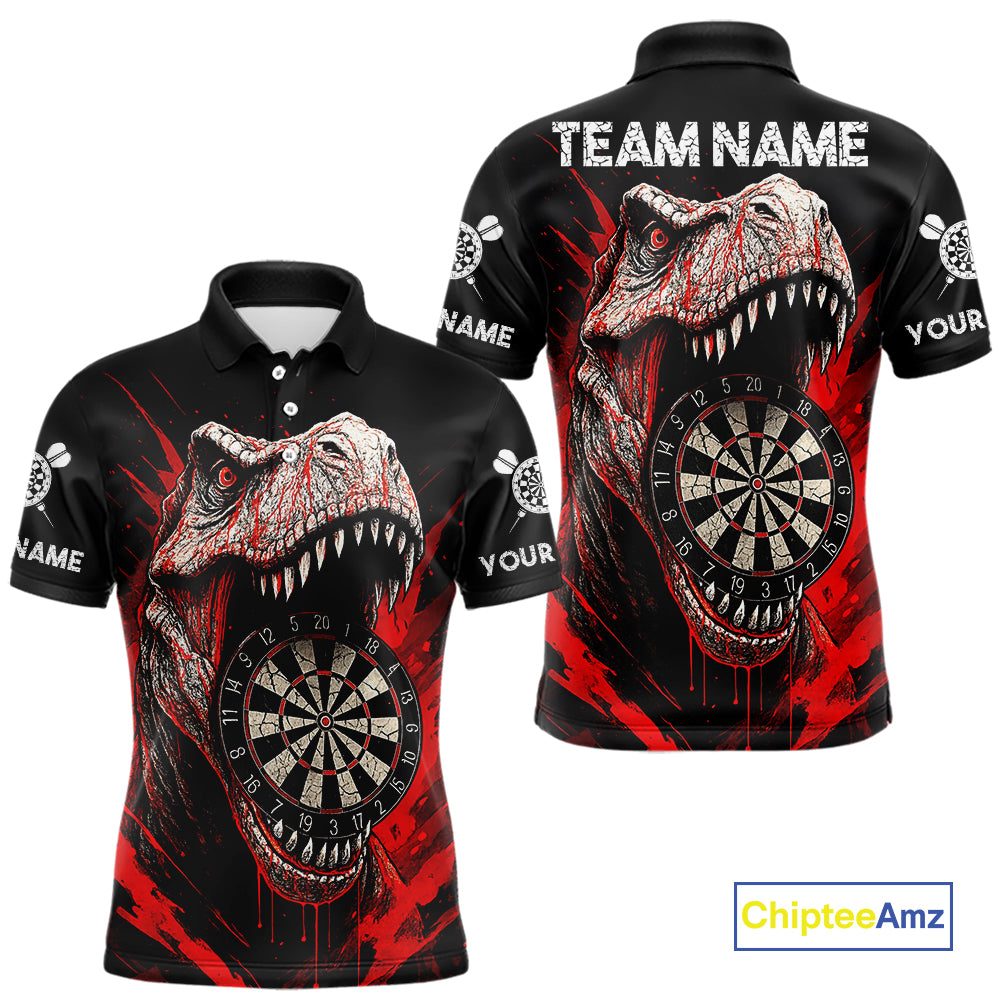 Custom Red Dinosaur Cracked Dartboard Polo Dart Shirt For Men Grunge Dart Team Jerseys NYN1357