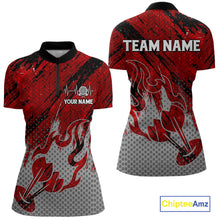 Load image into Gallery viewer, Custom Grunge Red And Grey Halftone Women Darts Quarter-Zip Team Shirt Dart League Jerseys NYN2178