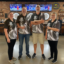 Load image into Gallery viewer, Black And Silver Darts 1/4-Zip Shirts For Men Custom White Smoke Dartboard Dart Team Jerseys NYN2446