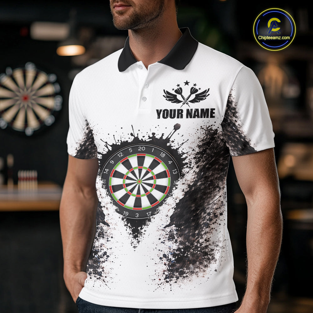 Black And White Splatter Dartboard Men Darts Polo & 1/4-Zip Shirts Custom Outfits Darts Team Jersey NYN3036