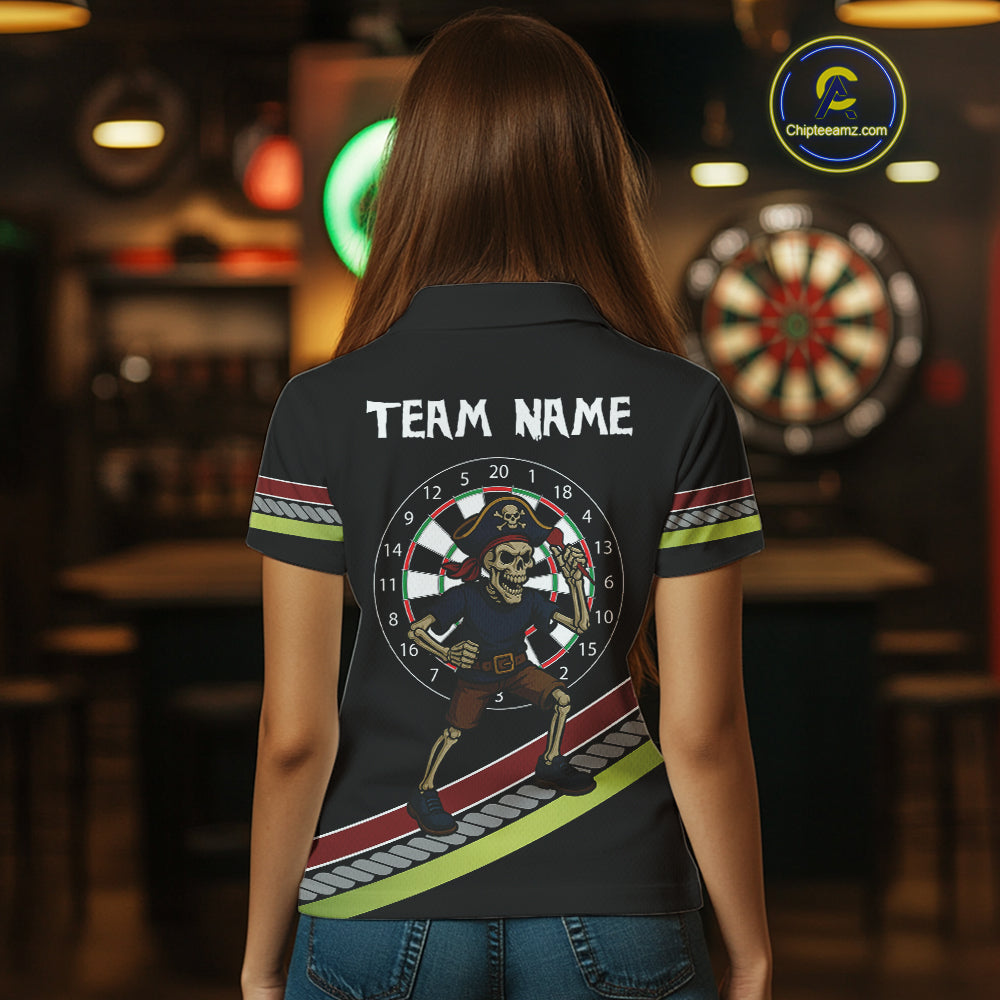 Women's Custom Dart Shirt With Skeleton Holding Dart Arrow And Colorful Dartboard NYN0252