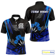 Load image into Gallery viewer, Blue Dart Arrows Grunge Dartboard Men's Darts Shirt - Custom Name For Players NYN0513