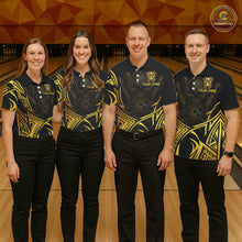 Load image into Gallery viewer, Mens Skull Bowling Shirts Gold Tribal Pattern Custom Skull Bowling Polo Quarter-Zip Team Jersey NYN3755