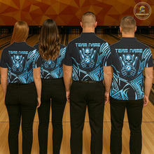 Load image into Gallery viewer, Mens Skull Bowling Shirts Blue Tribal Pattern Custom Skull Bowling Polo Quarter-Zip Team Jersey NYN3756