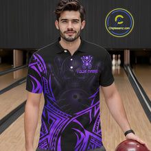 Load image into Gallery viewer, Mens Skull Bowling Shirts Purple Tribal Pattern Custom Skull Bowling Polo Quarter-Zip Team Jersey NYN3757