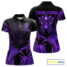 Load image into Gallery viewer, Womens Skull Bowling Shirts Purple Tribal Pattern Custom Skull Bowling Polo Quarter-Zip Team Jersey NYN3757