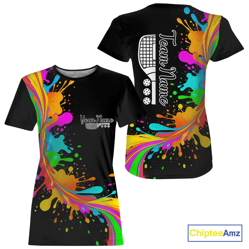 Personalized Colorful Pickleball T-Shirt Splashed Pickleball For Women, Pickleball Gifts NYN1001