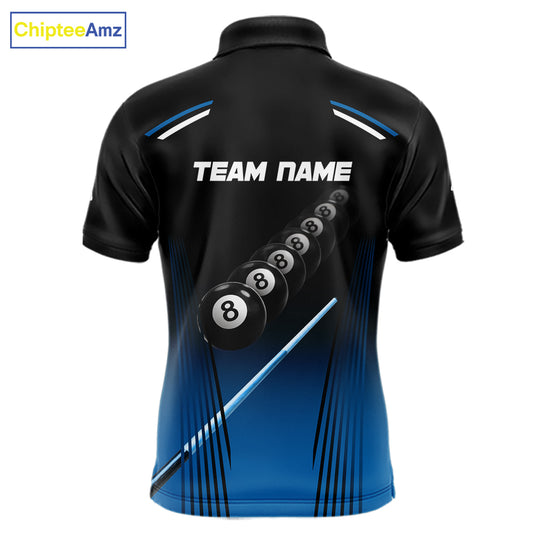 Black & Blue Billiard Ball Cue Pool Men Polo & 1/4-Zip Shirt Custom 8 Ball 3D Billiards Attire NYN2455