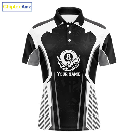 White And Black Billiard Pool Men Polo & 1/4-Zip Team Shirts Custom 8 Ball Billiards Cue Attire NYN2458