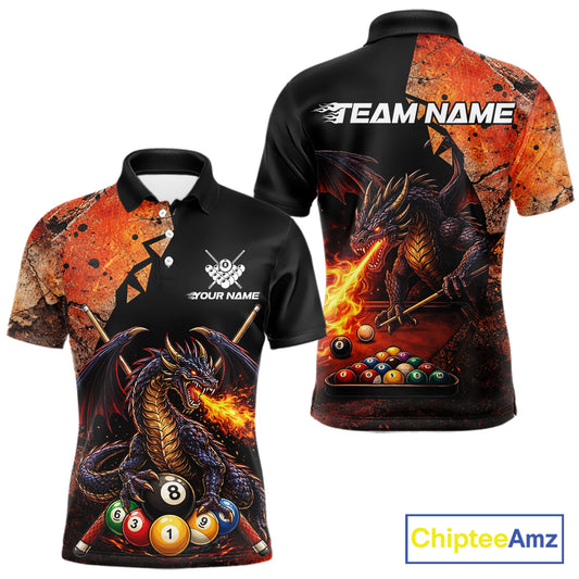 Orange Grunge Dragon Flame 8 Ball Pool Billiard Shirt For Men Custom Billiards Team Attire NYN3046
