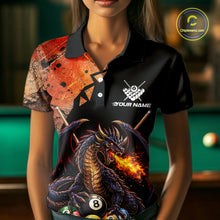 Load image into Gallery viewer, Orange Grunge Dragon Flame 8 Ball Pool Billiard Shirt For Women Custom Billiards Team Attire NYN3046