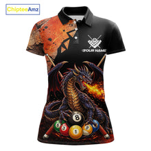 Load image into Gallery viewer, Orange Grunge Dragon Flame 8 Ball Pool Billiard Shirt For Women Custom Billiards Team Attire NYN3046
