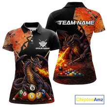 Load image into Gallery viewer, Orange Grunge Dragon Flame 8 Ball Pool Billiard Shirt For Women Custom Billiards Team Attire NYN3046